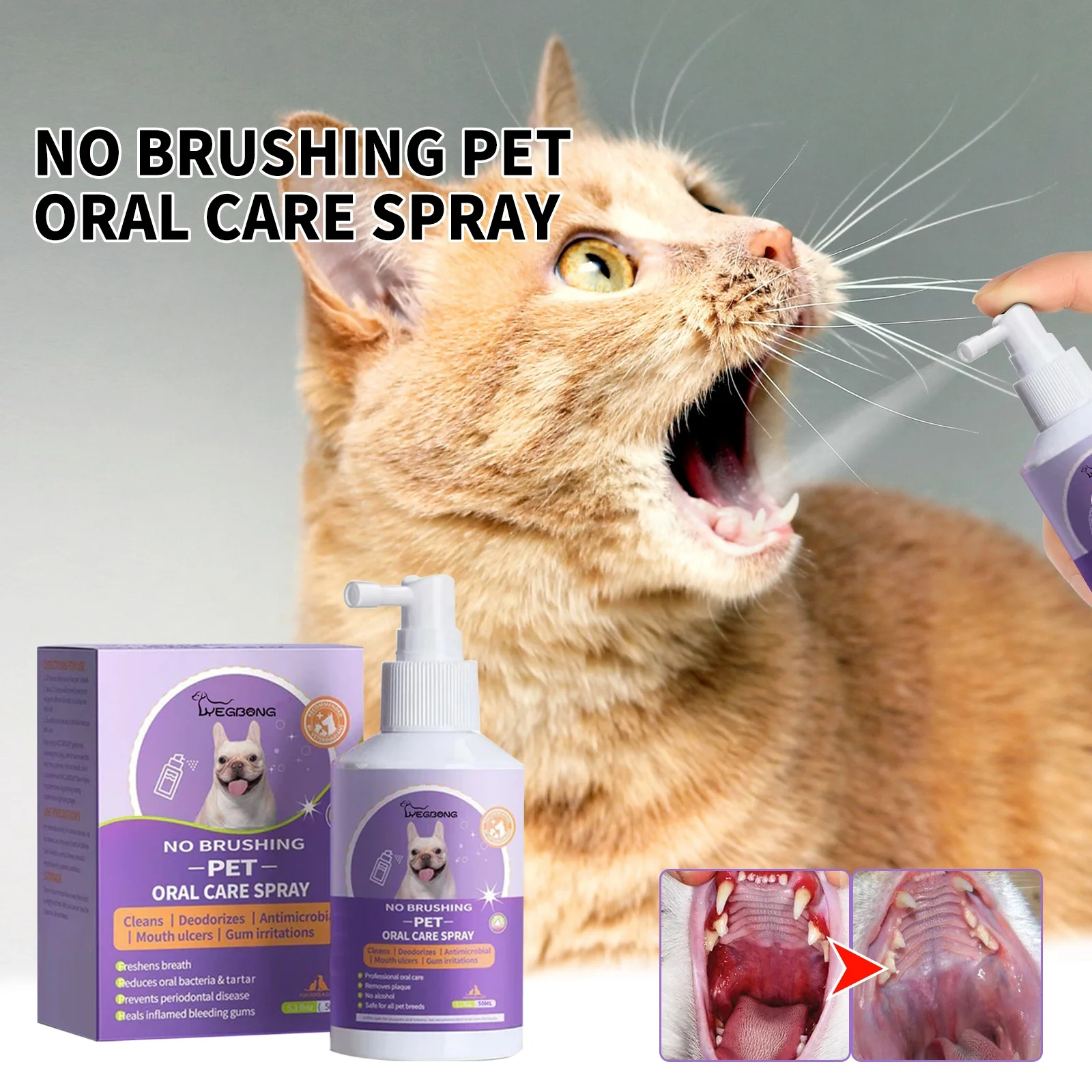 Pet Tooth Cleaning Spray Dogs Remove Bad Breath Freshener Cats Oral Cleaning Dental Care Deodorization Spray Pet Supplies 50ml