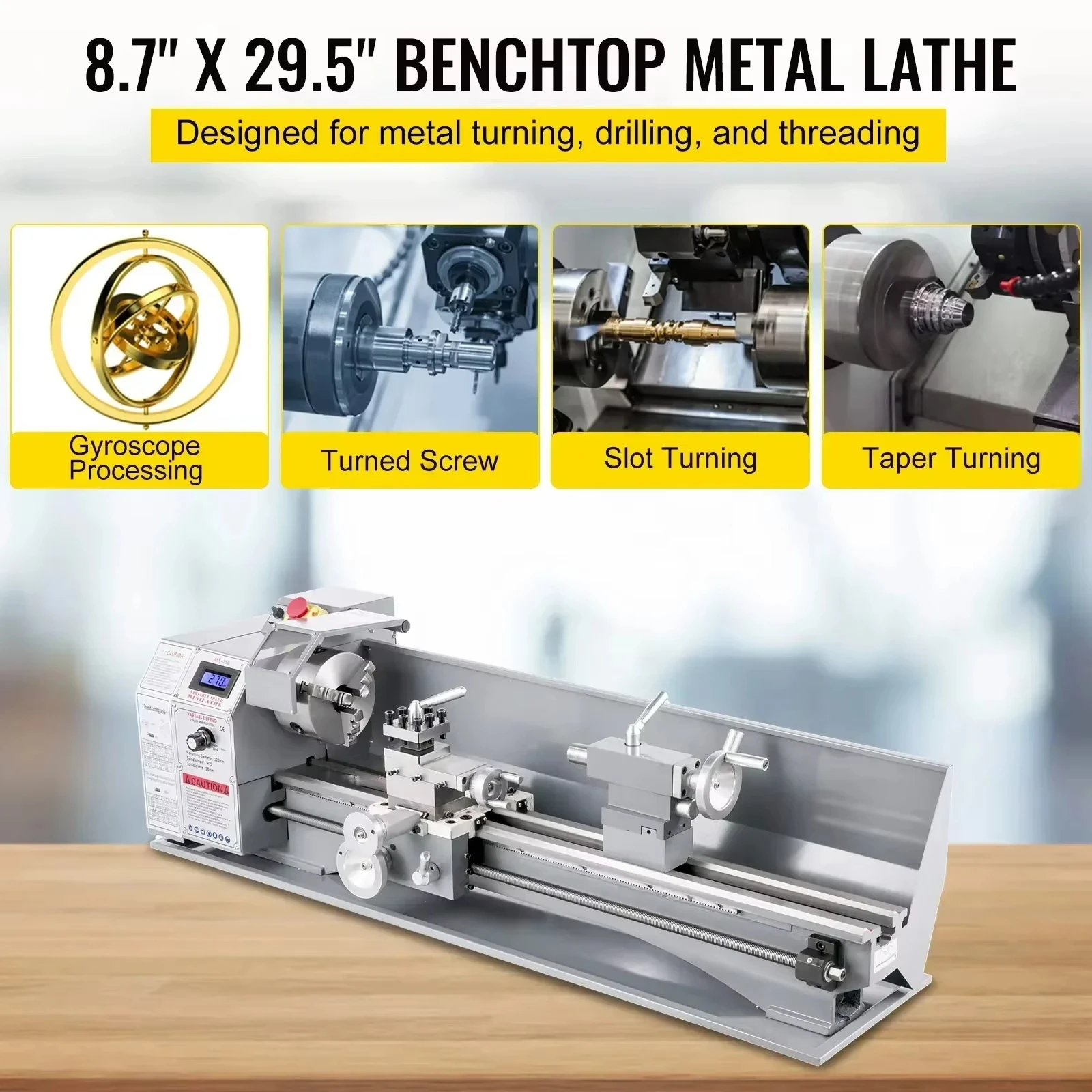 ONEHAPPY Commercial 750W Mini Metal Lathe, 220x750mm, CVT, LED for Table Turning