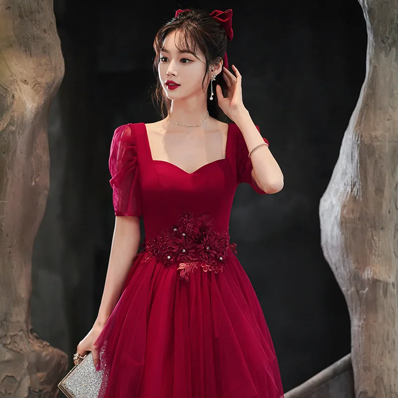 Toast Wear Bride Wedding Engagement Red Elegant Dress Slim Women