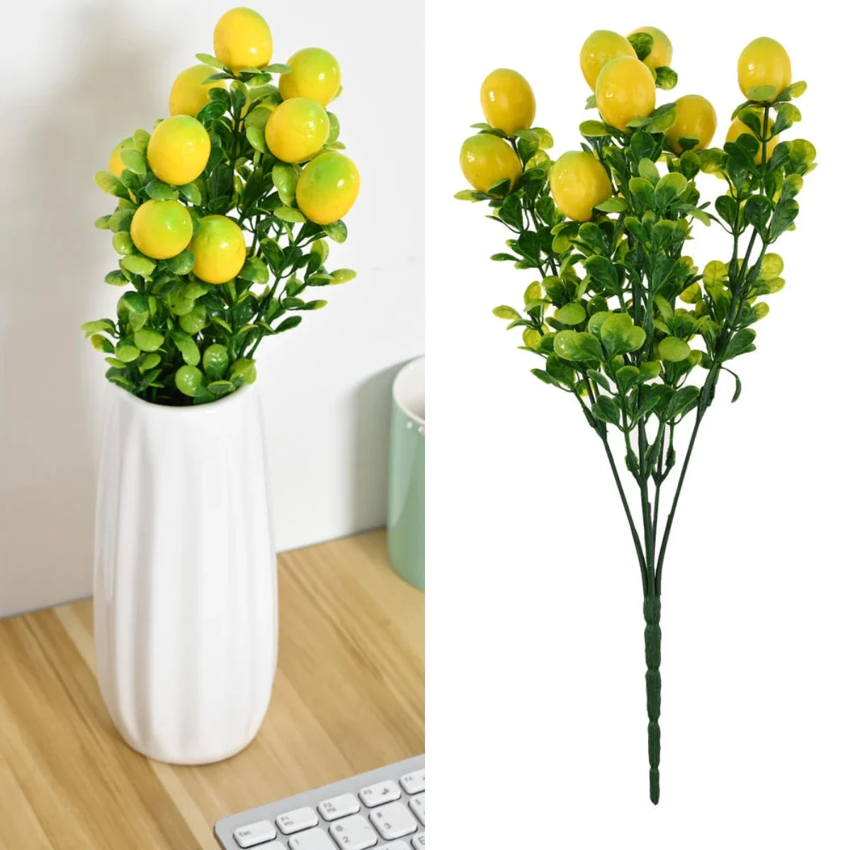 Citron Artificiel pour Décoration de Jardin de Maison, Faux Fruits, Plante Réaliste, Branches d'Arbre, Ornement de Table, Accessoires de Photographie, 14 Pouces