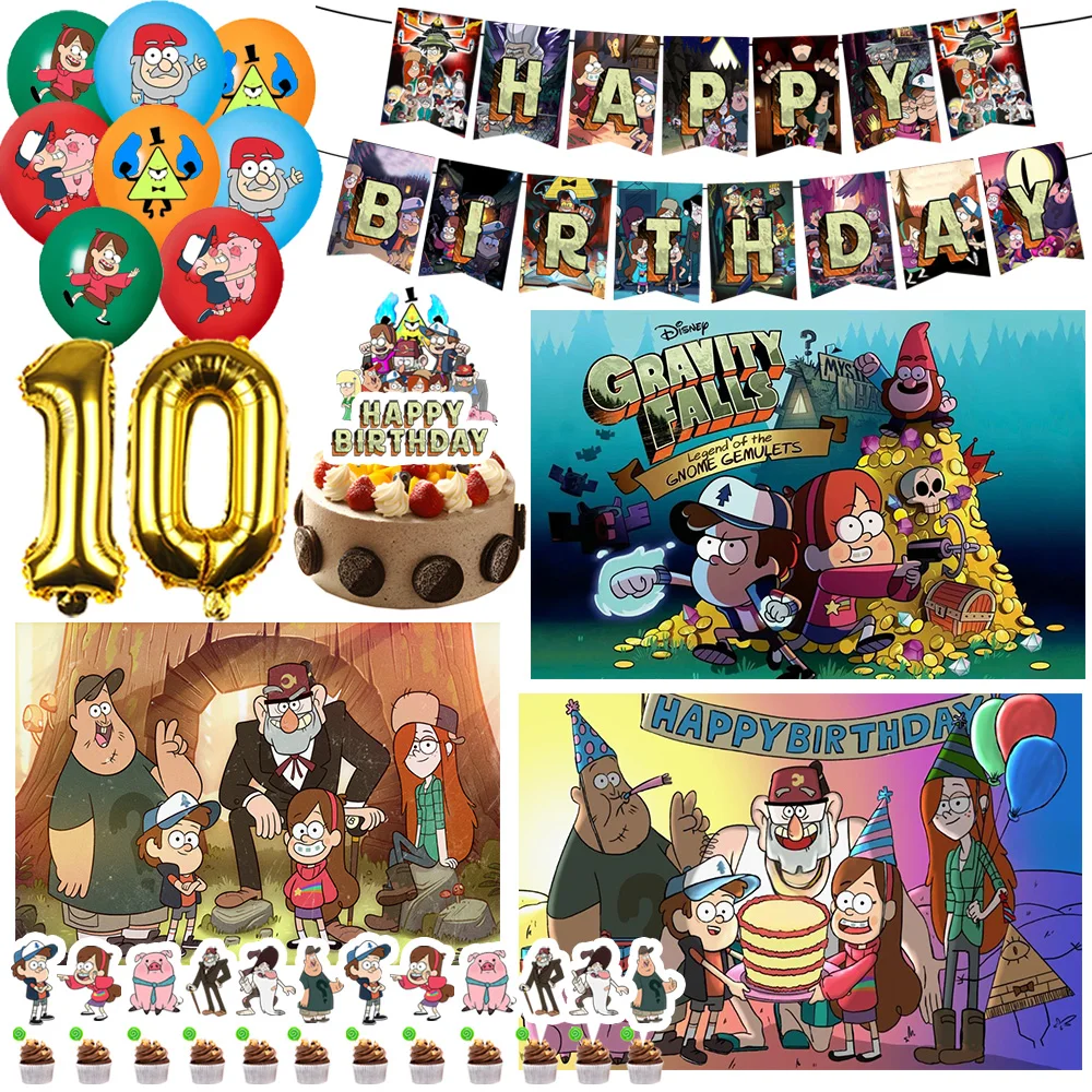 

Disney Gravity Falls Kids Birthday Party Decoration Number Balloon Background Banner Cake Topper Baby Shower Prop Party Supplies