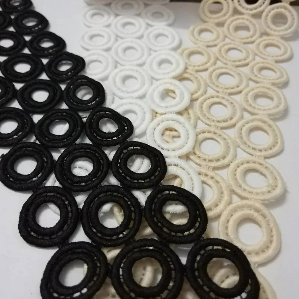 Odzież tkaniny do szycia 1 jardów Whtie kolorowe do DIY okrągłe wykończenie mleko jedwabna wstążka haftowane koronki tkaniny akcesoria do rękodzieła Craft — zdjęcie 2