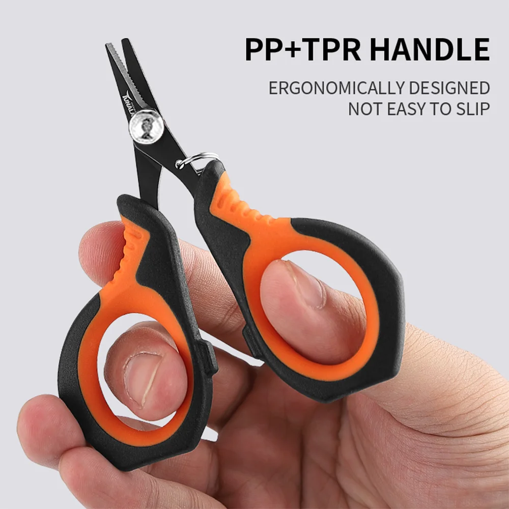 Stainless Steel Fishing Scissors, Serrated Titanium-Coated Blades, Non-Slip Handle, Braided Line Cutter for Saltwater/Freshwater