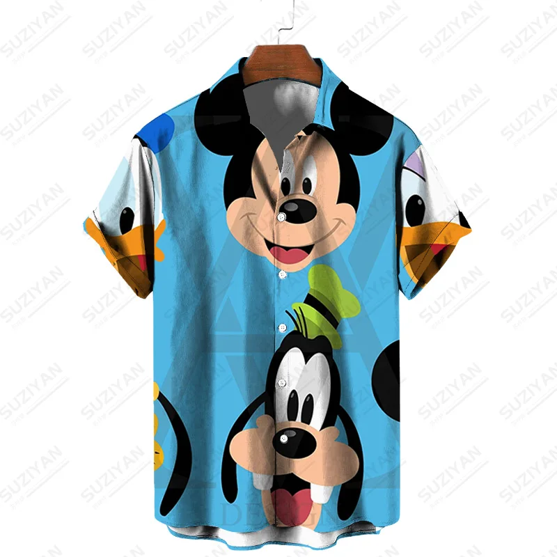 Disney-Chemise de style plage unisexe pour homme, haut à revers, Minnie et Goofy, été, nouveau