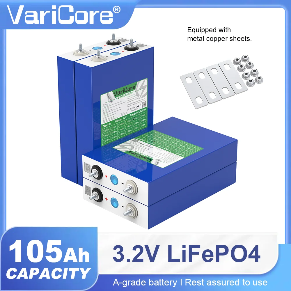 3,2V 105Ah VariCore LiFePO4 Batteriezelle, A-Klasse, 8000+ Zyklen, wiederaufladbare Lithium-Eisenphosphat-Batterie für DIY 12V 24V 48V Batteriepack