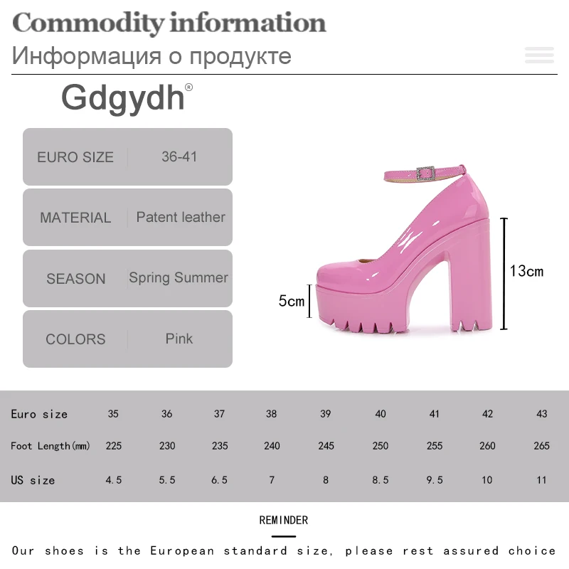 Gdgydh Pink Platform Mary Jane Shoes Chunky Heeled Ankle Strap Pumps Y2K Revival Dress Party Shoes Women Stable Walking