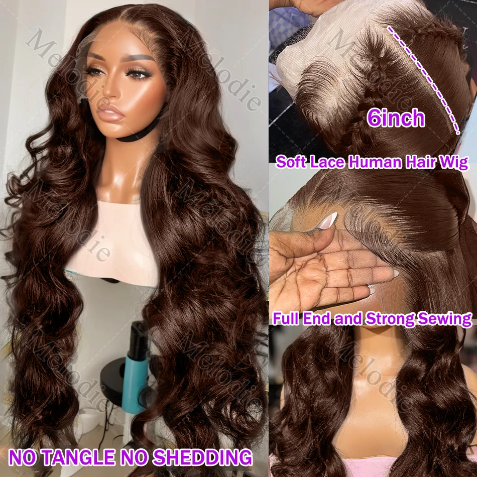 Body Wave 220% Chocolate Brown 13x4 HD Transparent Lace Front Human Hair Wigs Brazilian 13x6 Colored Lace Frontal Wigs For Women