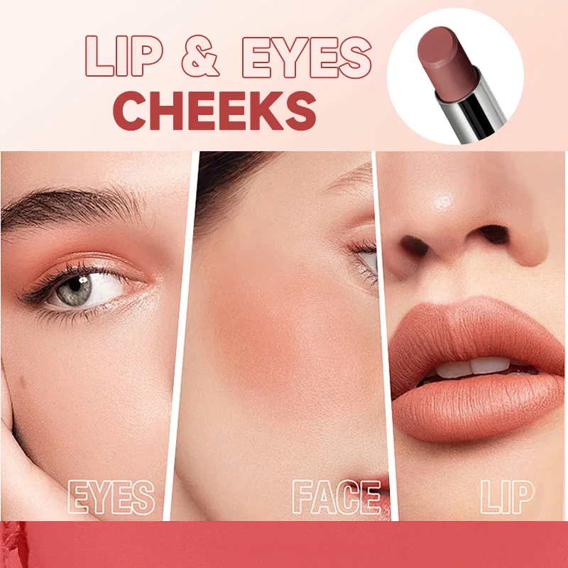Matter, leicht zu färbender Lippenstift, langlebig, wasserfest und schweißfest, lichtecht, Mehrzweck-Rouge und Lidschatten