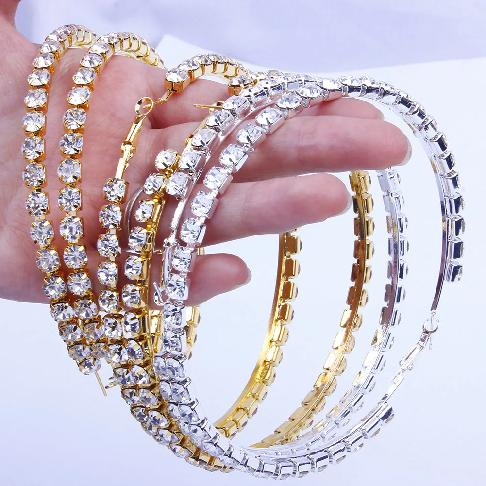 Hot Selling 1 Pair Crystal Big Hoop Earrings Fashion 10 Cm Circle Charm Stud Earrings for Women Gift Jewelry