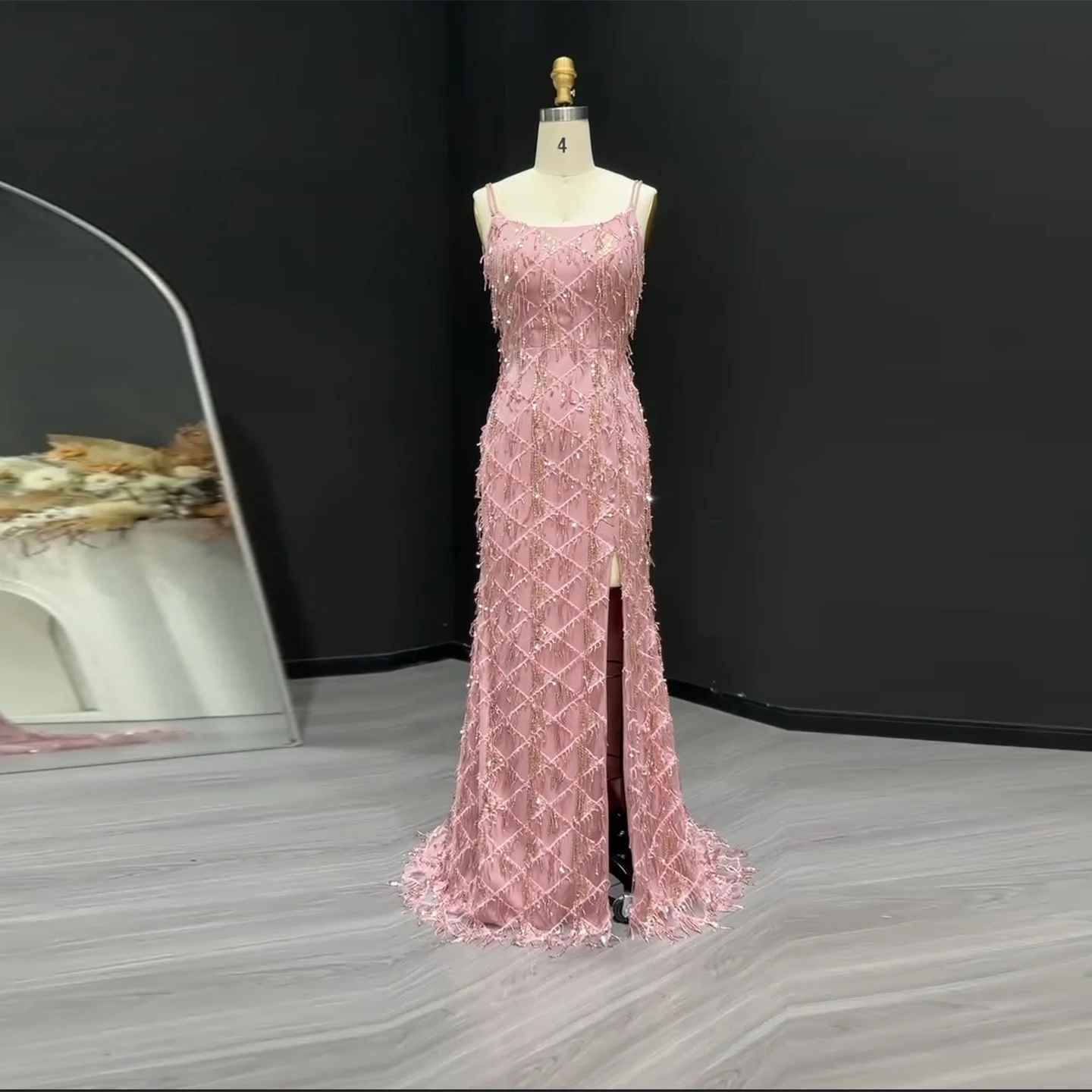 

Sharon Said Charming Pink Mermaid Backless Lace-up with Tassel Long Women Evening Party Gowns SH240 Customized