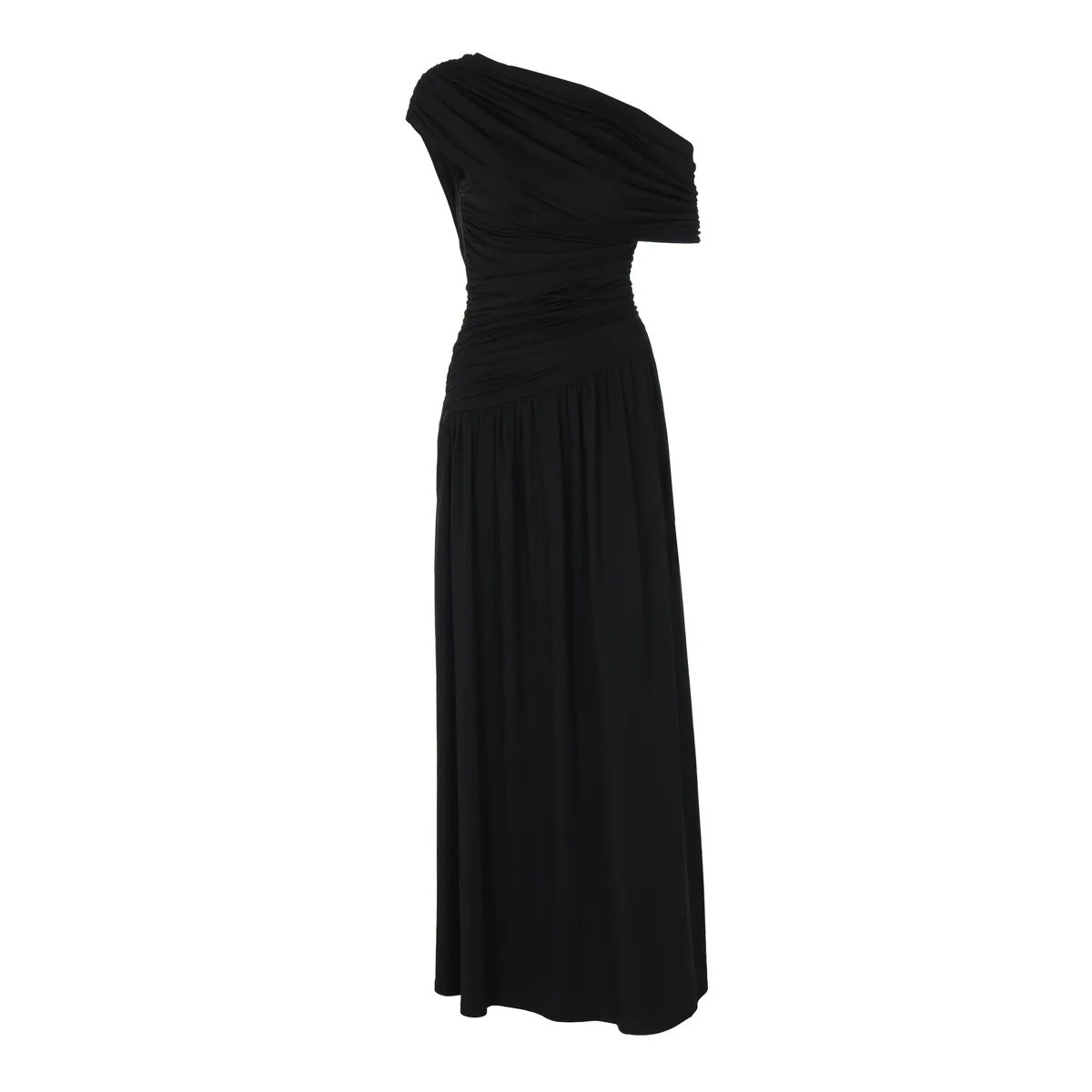 Women's Elegant Pleated Long Sleeveless Dress for Wedding Guest Summer Party Wedding Party with Asymmetrical Hem Slant Neck