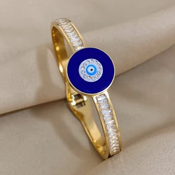 Fashion Turkish Evil Eyes Stainless Steel Bracelet Bangle For Women Unisex Enamel Lucky Blue Eyes Cuff Bracelets Wristband Gift