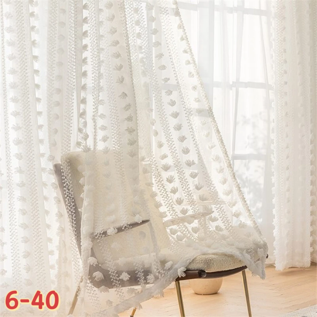 

French snow-point gauze curtains, white gauze curtains, Rococo light luxury, high-end sense of light-transmitting white gauze, t