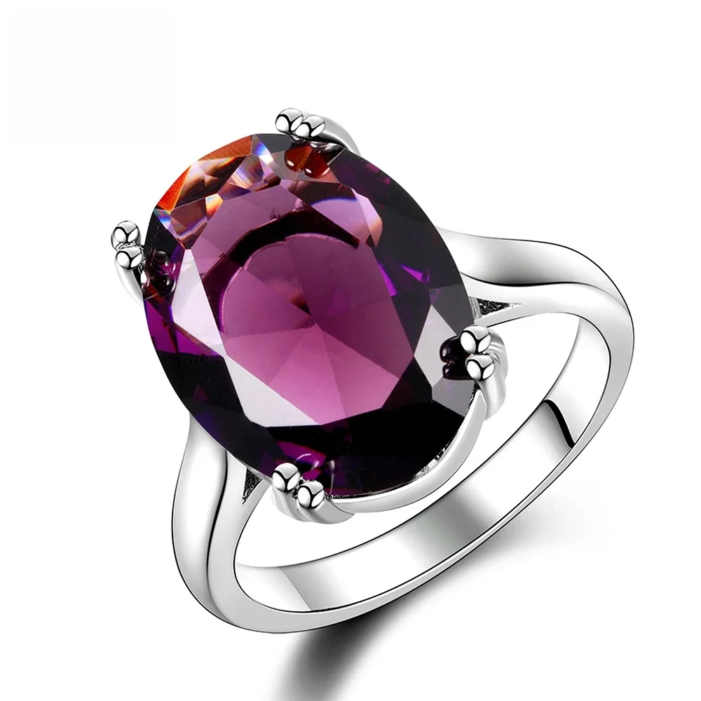 Elegancki naturalny ametyst srebrny pierścionek owalny 13MMX18MM ciemnofioletowy Multicolor 925 biżuteria pierścionki dla kobiet moda prezent na rocznicę — zdjęcie 2