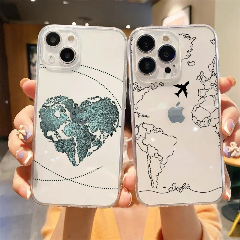 Mode Flugzeuge Weltkarte Reise Luxus transparente Handy hülle für iPhone 15 14 13 12 Mini 11 Pro max