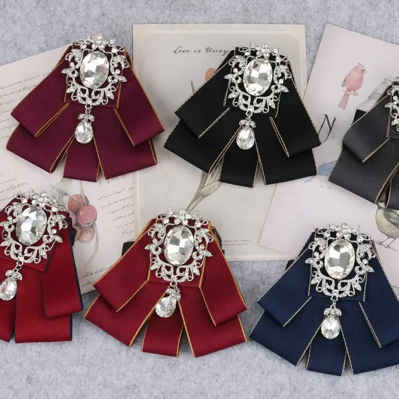 Ręcznie robiony mężczyzna nowy Retro Rhinestone opaska z kokardą diamentowa broszka koszula damska kołnierz solidne biuro biznesowe wzór krawaty — zdjęcie 2
