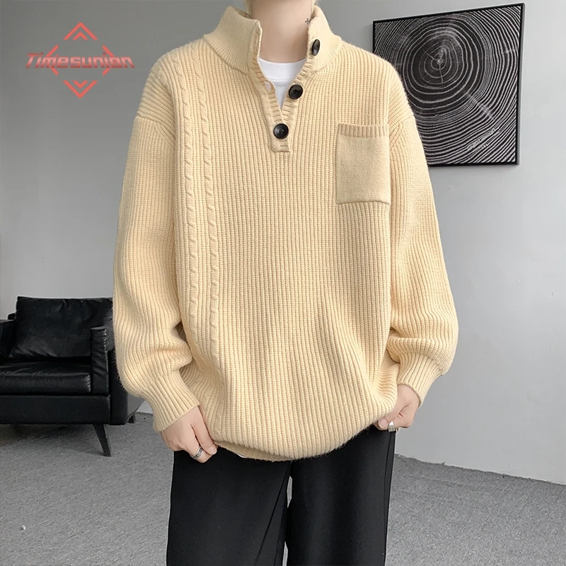 Herren Luxus Designer Kleidung Knöpfe Roll kragen pullover für Männer Herbst und Winter halten warme Pullover Frauen übergroße Pullover