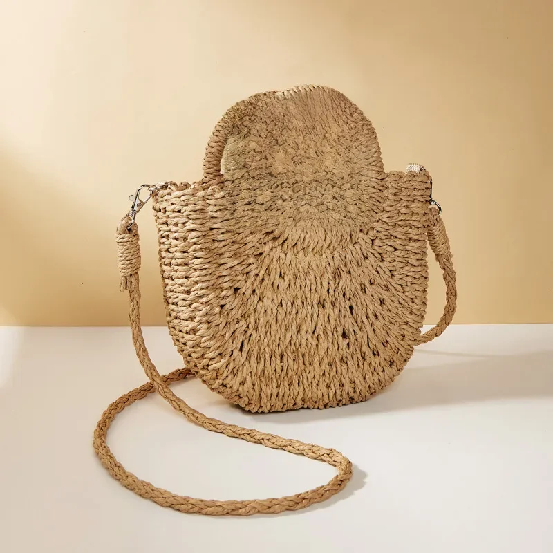 Handgeweven stro rotan half-maan strand handtas grote capaciteit dames zomer holle uit crossbody schoudertas - afbeelding 2
