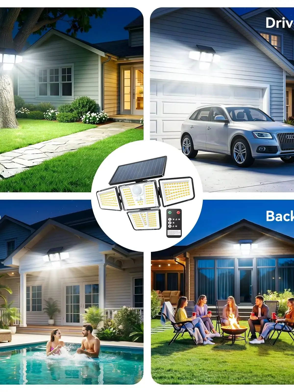 3 Stück schwarze Solar‑Flutlichter, 3600LM, 270° Bewegungsmelder mit Fernbedienung, 4 Leuchtköpfe, 3 Lichtmodi, Glas‑Solarpanel, IP65 wasserdicht, Sicherheitsleuchten für Hof, Terrasse, Garage