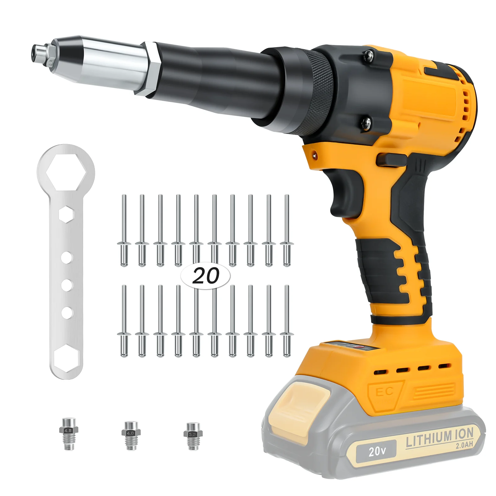 

Cordless Rivet Gun 2.4-4.8mm Brushless Rivet Nut Gun Drill Insert Electric Riveting Tool for Dewalt 20V Battery (No Battery)