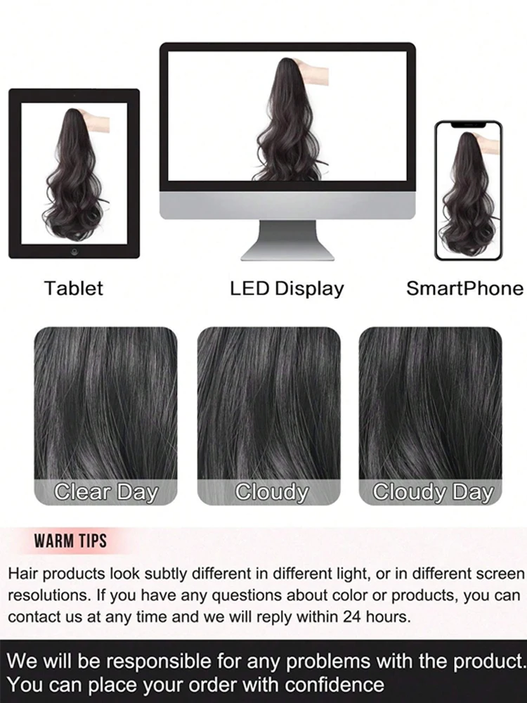 긴 물결 모양의 합성 클로 클립 포니 테일 가발 미니 클로 클립이있는 자연 푹신한 바디 웨이브 포니 테일 내열성 섬유 헤어 피스