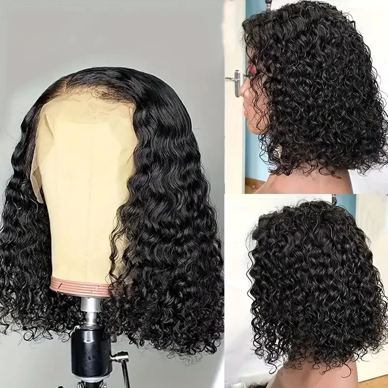 Peruca ondulada profunda brasileira de Bob para mulheres, laço dianteiro 13x4, cabelo humano pre-irritadiço, 10-16"