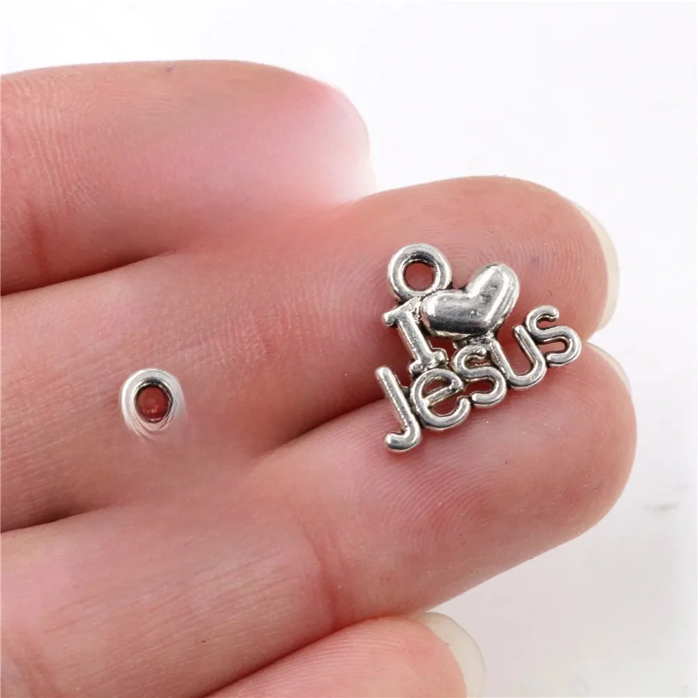 22x18mm 20 sztuk Antique Silver Plated kocham jezusa ręcznie robiony wisiorek: DIY dla bransoletki necklace-R5-29 — zdjęcie 2