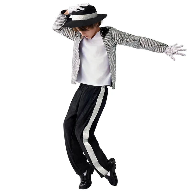 Boy Michael Jackson Billie Jean Costume Christmas Hip Hop Suit Dance Star Halloween Fancy Dress Up 80s Pop King Costume