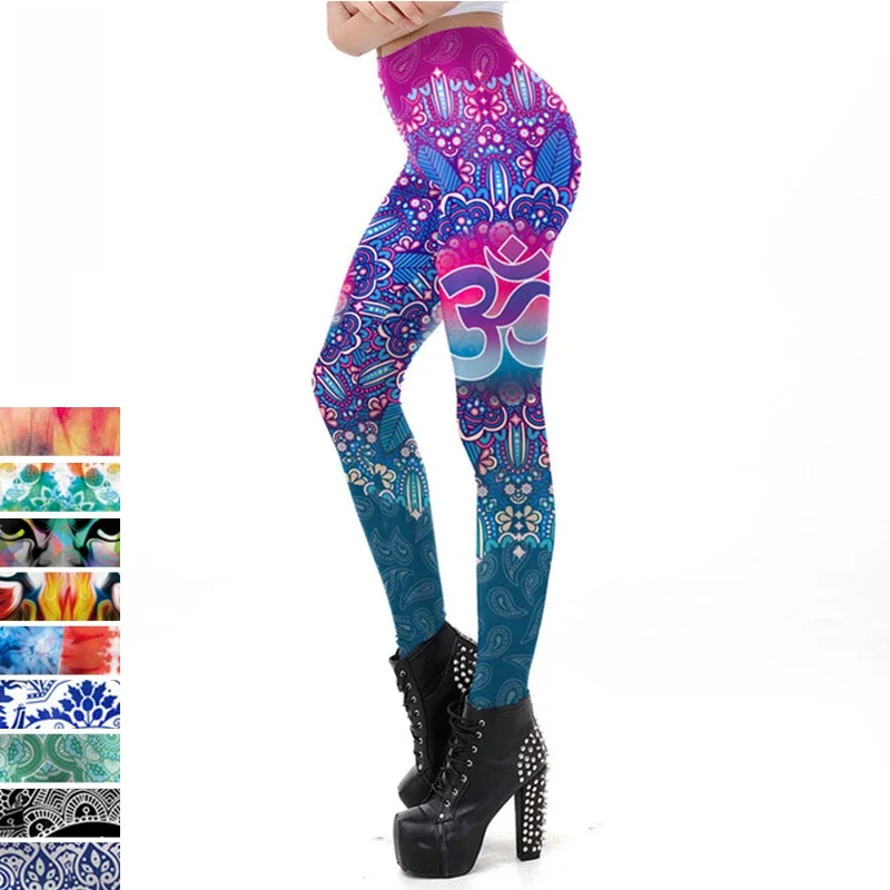 NADANBAO legginsy z symbolem OM Mandala dla kobiet trening legginsy ze średnim stanem spodnie do kostek Slim Fitness elastyczność leginsy — zdjęcie 2
