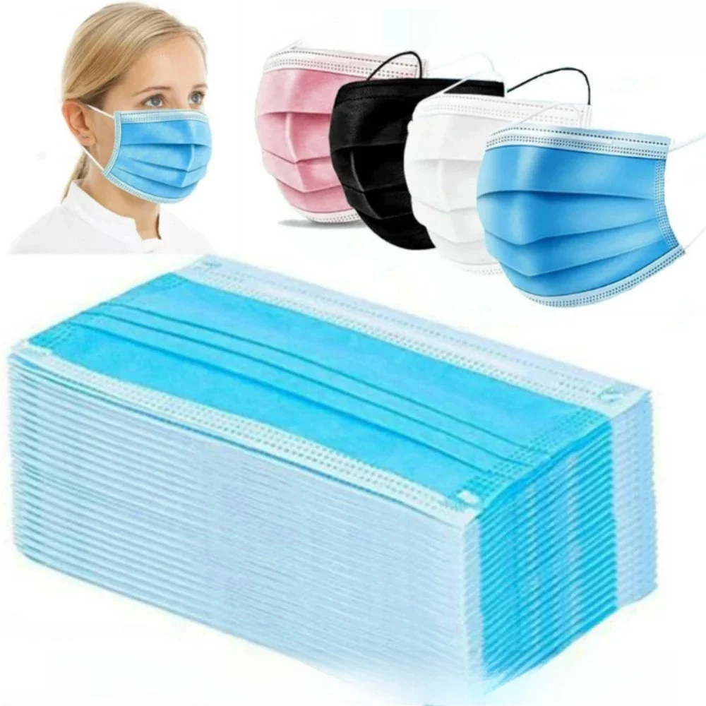 Masque facial jetable Non tissé à 3 couches, respirant, avec boucles auriculaires élastiques, pour adulte
