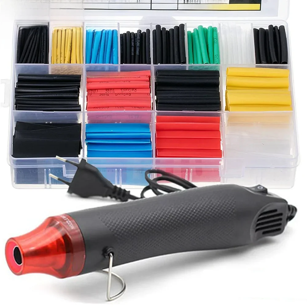 Kit de tubes thermorétractables 2:1, 580/530/127 pièces, fil rétractable, gaine rétractable, connexion de fil, Protection du couvercle avec pistolet à Air chaud