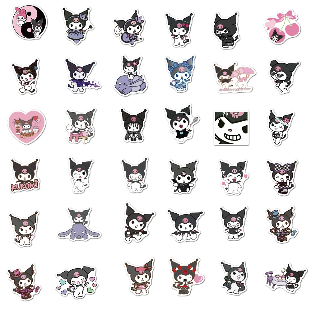 Pegatinas Kawaii Sanrio Kuromi de 10/30/50/100 piezas, calcomanías divertidas de juguete para ordenador portátil, guitarra, pegatina de dibujos