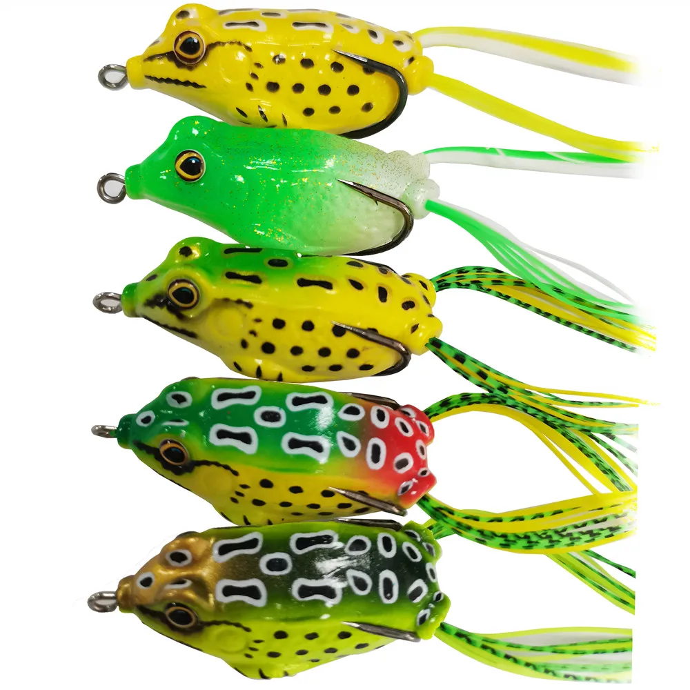 

Kmucutie 5Pcs Topwater Frog Lures Ray Frog Topwater Fishing Crankbait Lures Bass Snakehead, Weedless Soft Simulated Frog Bait