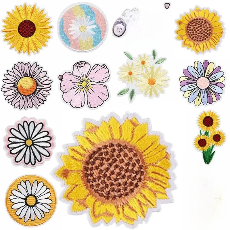 5/16 pièces tournesol fer sur patchs marguerite appliques patchs vêtements réparation brodé Patch coudre sur bricolage fleur Patch pour jean sac