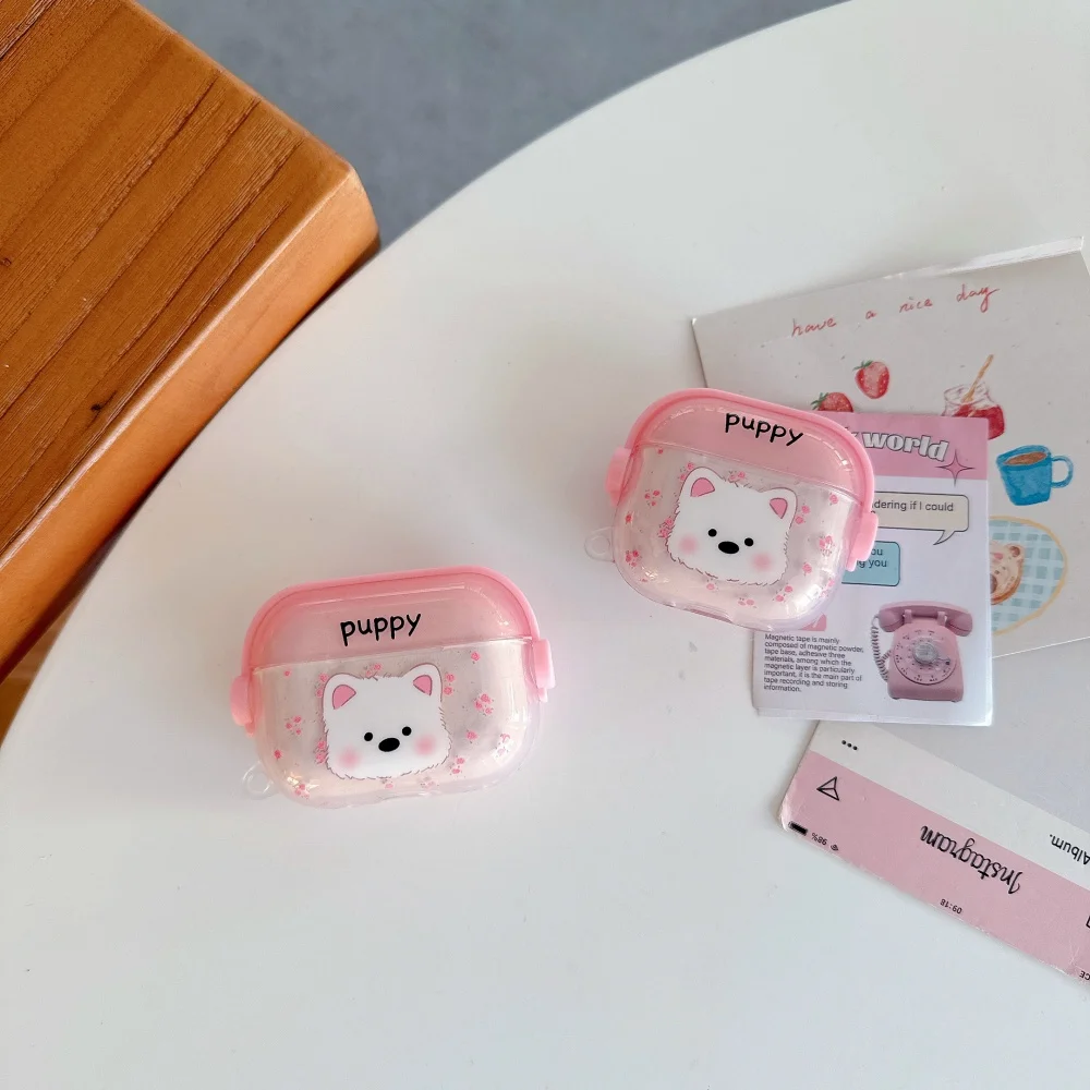 

Korean INS cute sweet floral puppy headphone protective case for AirPods 4 Pro 2 3fashion simple new shock-proof protective case
