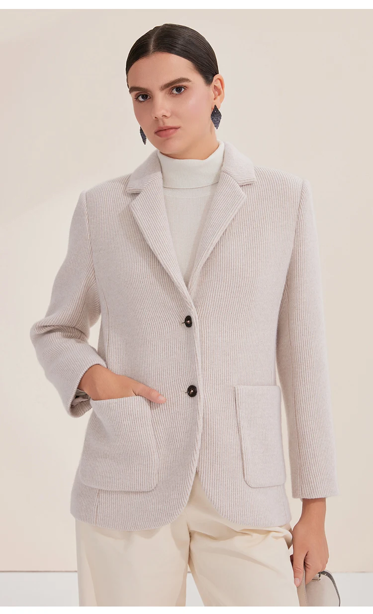 BY4521228 Damen Blazer aus weicher Wolle mit Strickstruktur, Reverskragen, Knopfleiste und Taschendetail, Winter, Büro, Freizeit – Detail 8