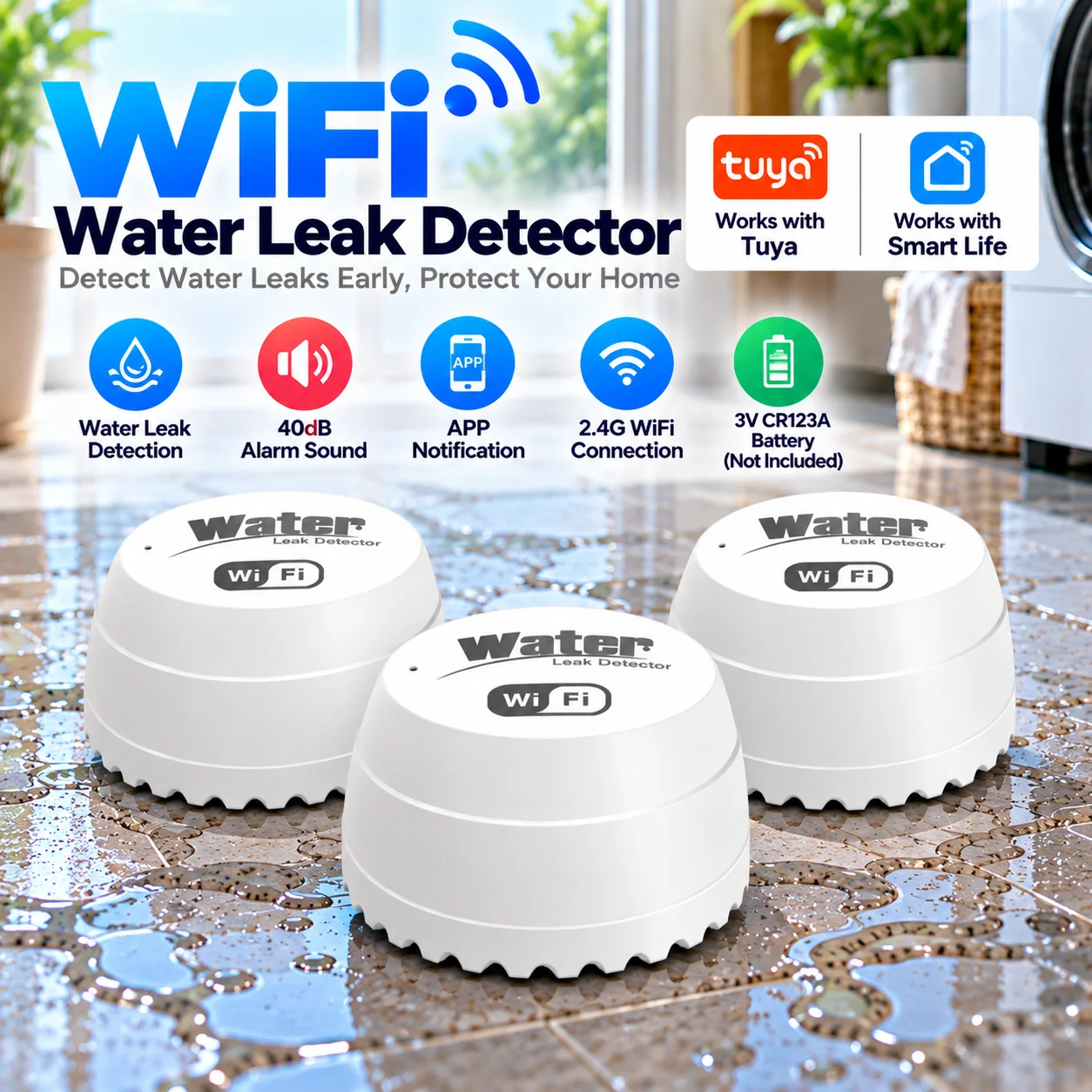 Water Leak Detector Wifi Alarm - Detector de Fugas de Agua WiFi,