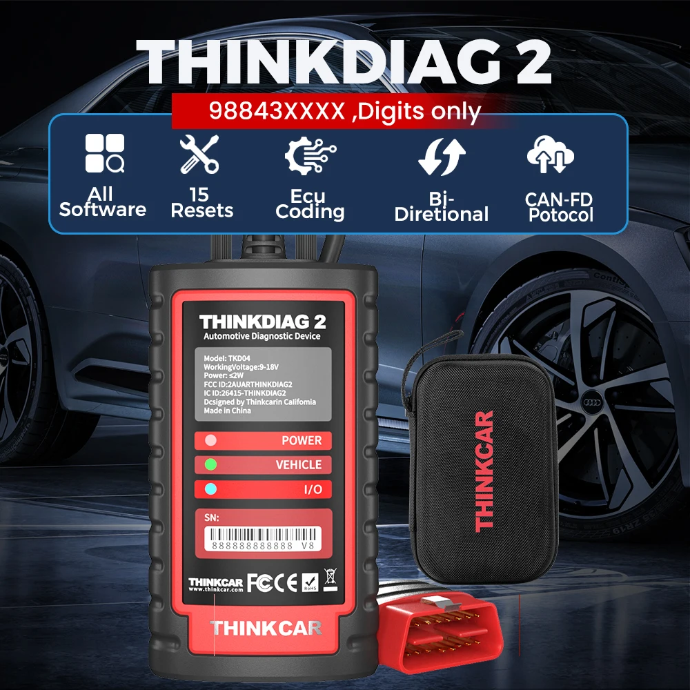 Thinkcar ThinkDiag 2 Ediag Plus – Outil de diagnostic OBD2 pour tous véhicules avec protocole CanFD, tous services de réinitialisation, 1 an gratuit, test actif et codage ECU