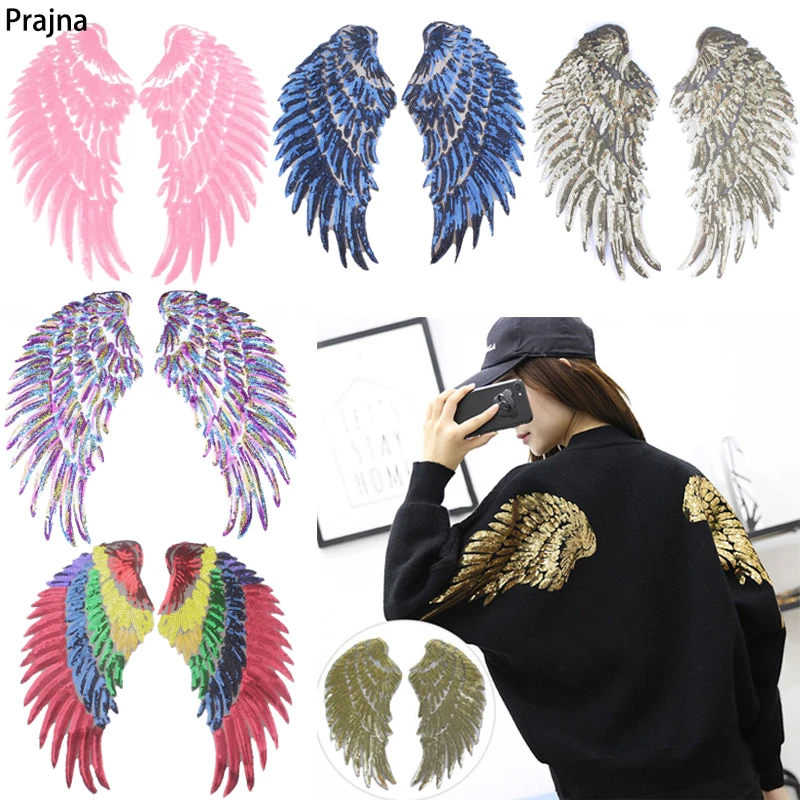 

Prajna Colorful Angel Wing Iron On Patches For Clothing Cartoon Wings Sequin Patches On Clothes Applique DIY Jacket With Sequins