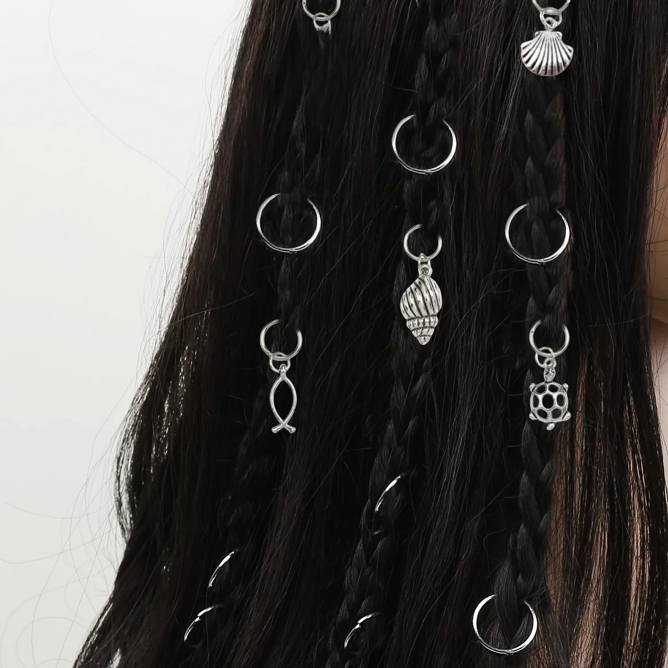 25Pcs Alloy Hair Loops Ring Shells Rozgwiazda DIY Wisiorki do spinki do włosów Opaska na głowę Akcesoria do włosów Loc Biżuteria do włosów do warkoczy — zdjęcie 2