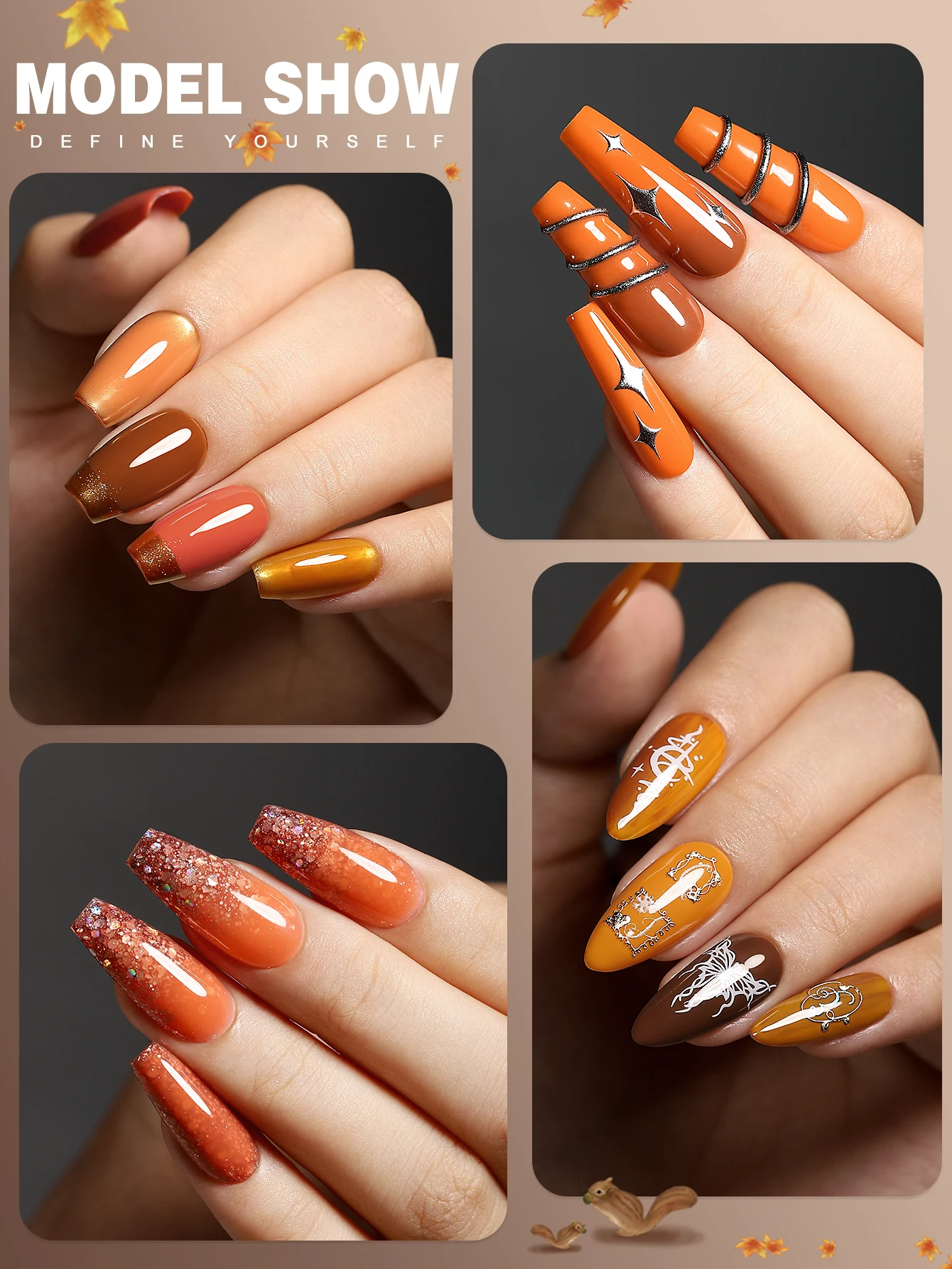 YOKEFELLOW 6Pcs/Set Fall Winter Gel Nail Polish Semi Permanent UV Led Gel Varnish Brown Orange Pumpkin Halloween Christmas Gift