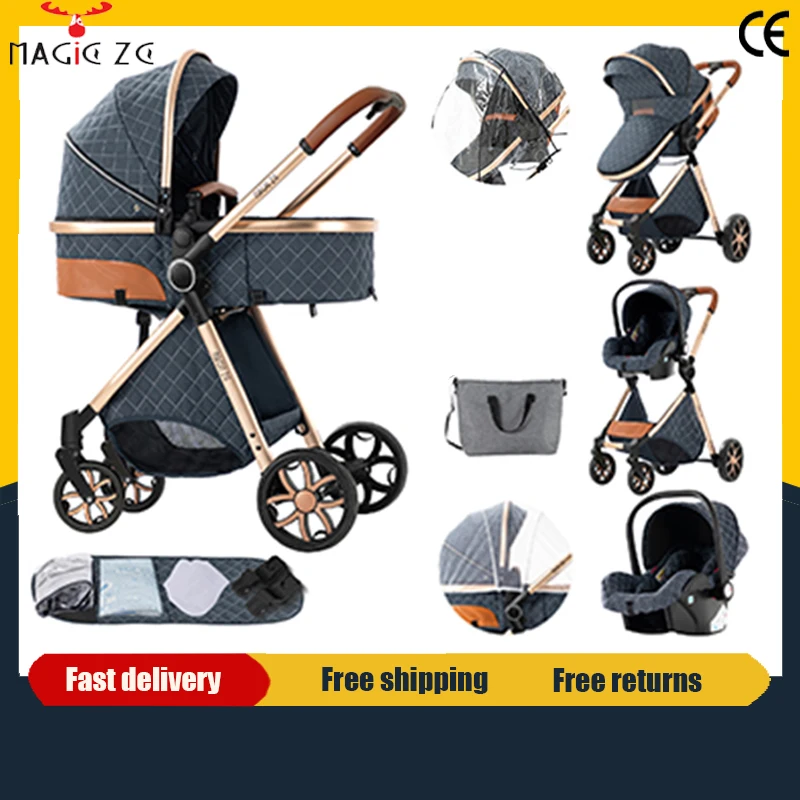 Poussette portable 3 en 1, poussée bidirectionnelle, avec siège auto, poussette avec auvent, pliage rapide, chariot de voyage pour bébé, poussette pour nouveau-né