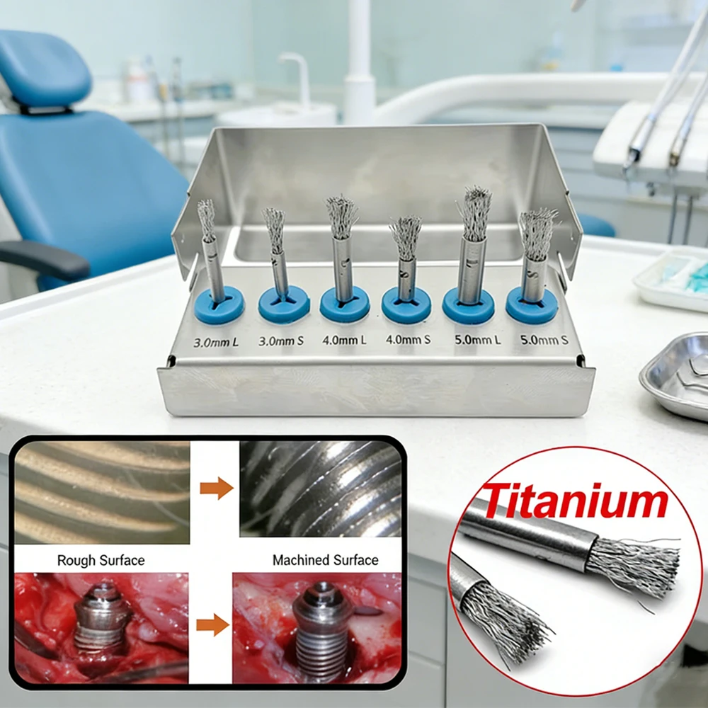 

Набор из 6 щеток для чистки имплантатов при периимплантите, щетки для резьбовых соединений абатментов, для обслуживания низкоскоростных наконечников и фиксаторов