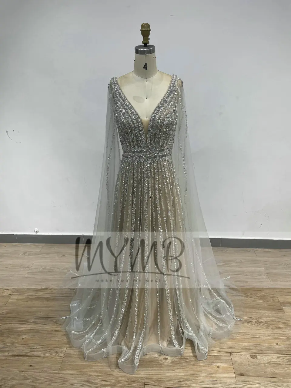 Mymb uma linha vestido de noite com manga longa luxo artesanal alta costura vestido festa casamento das mulheres atacado tamanho grande my41156