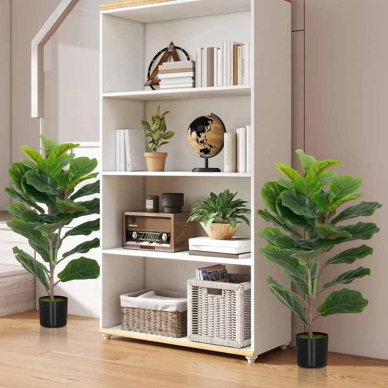 Lot de 2 plantes artificielles intérieures 80 cm figuier arbre artificiel avec pot en plastique et flocage vert
