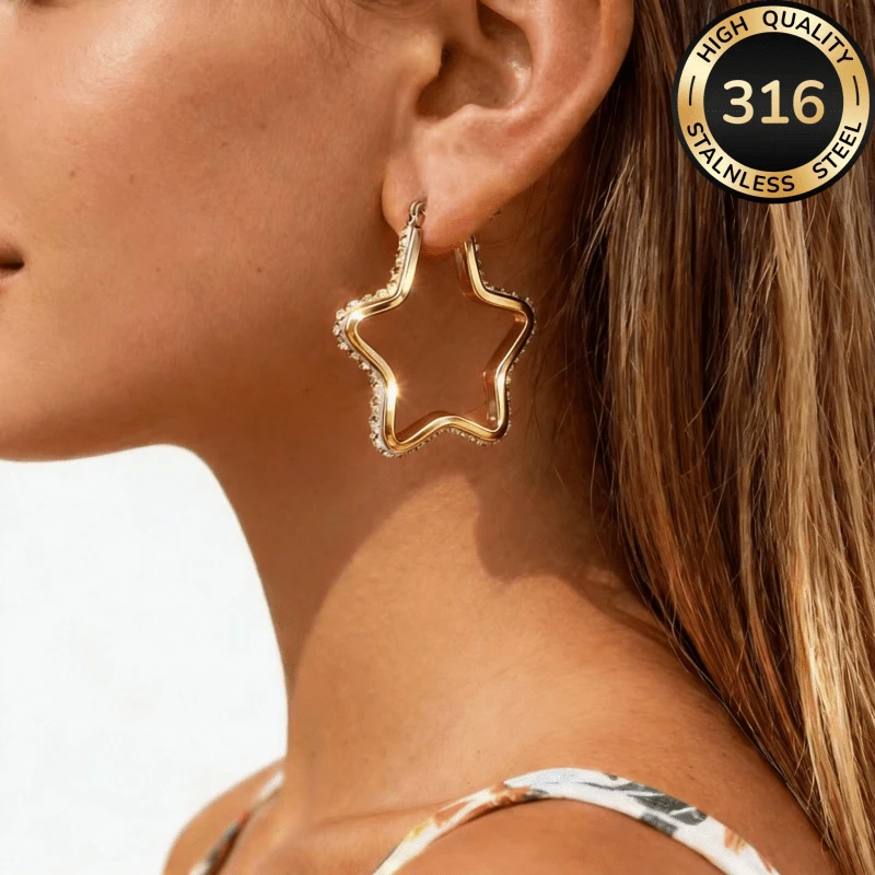 18K vergoldete Stern-Zirkon-Ohrringe, hypoallergener Edelstahl, stilvoller und vielseitiger Damenschmuck für den Alltag