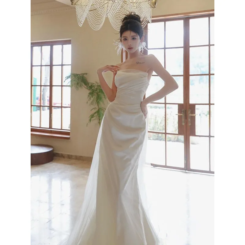 Vestido de novia ultraligero francés 133 2024 novia satén de alta calidad