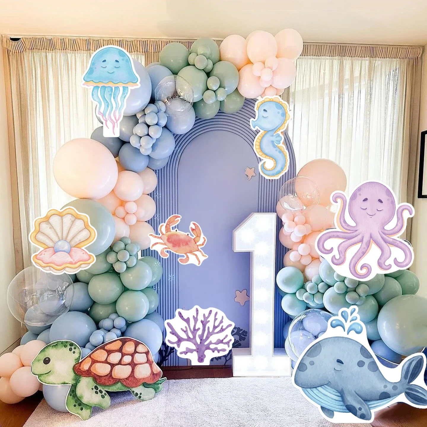 Planche KT avec animaux de l'océan, 5 pièces, 12 pouces, baleine, poulpe, découpe pour anniversaire, baptême, réception-cadeau pour bébé, sous la mer, décoration de fête à thème