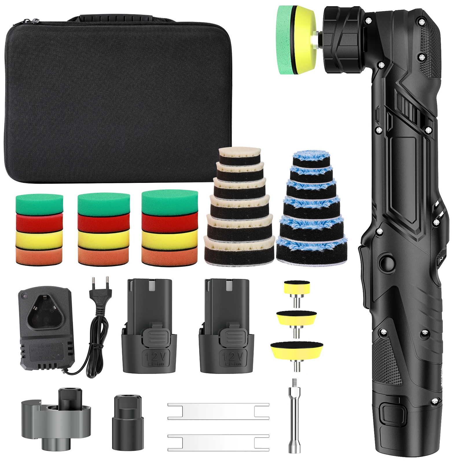 12V Draadloze Mini Autopolijstmachine Detailing Draadloze Autopolijstmachine 1/1,5/2 Inch Pads Kit Voor Autowas, Verstelbare Snelheid