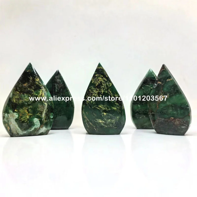 Emerald Quartz Standing Drop Teardrop Home Decor Mini Polished Verdite Gemstone Freeforms Natural African Green Jade Flame Point